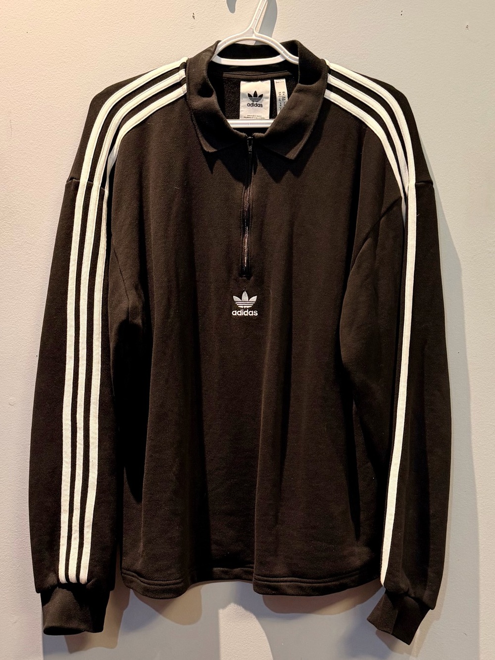 adidas Black Half-Zip Sweatshirt with White Three-Stripes
